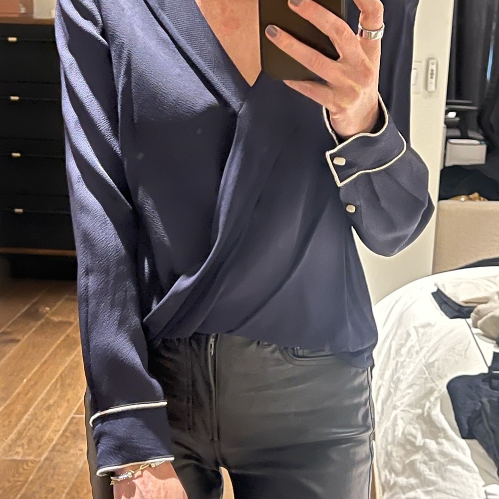 rag & bone Navy Blouse with White Accents